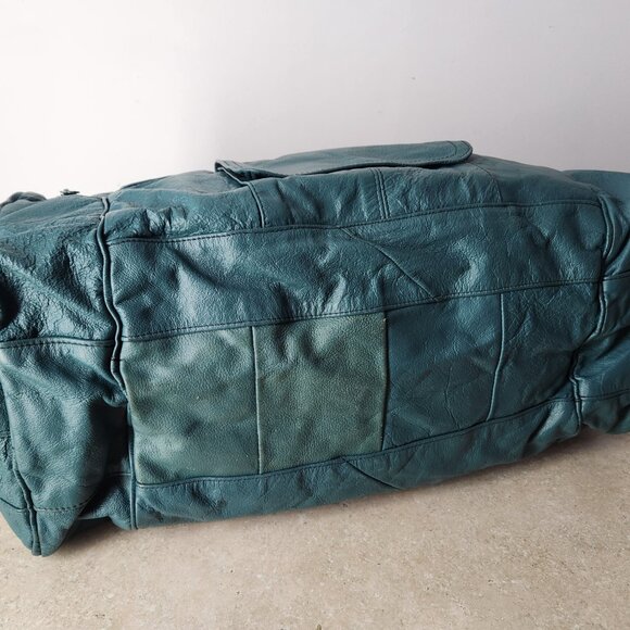 Carroll Goods Top Grain Leather Soft green large Duffle Bag Zip Shoulder strap - Picture 6 of 16